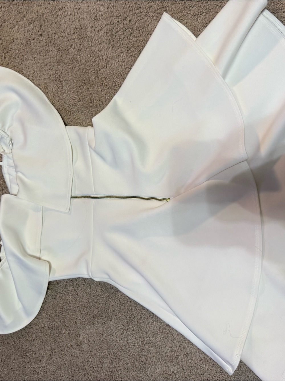 Darling White Structured Ponte Jumpsuit with Front Zipper